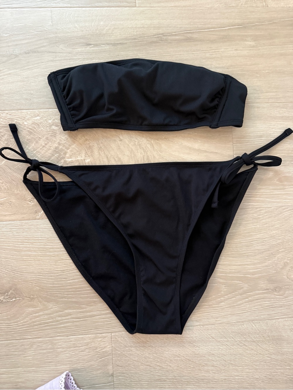 Shade & Shore Black Bandeau Tie-Side Bikini Set